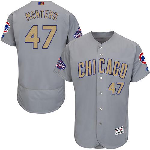 Cubs #47 Miguel Montero Grey Flexbase Authentic Gold Program Stitched MLB Jersey - Click Image to Close